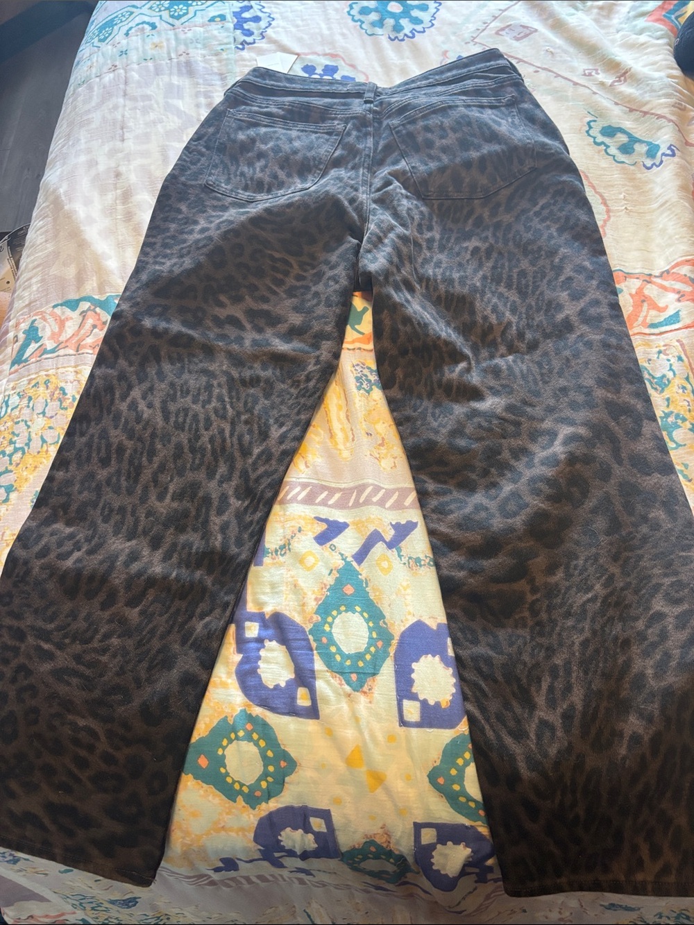 Abercrombie & Fitch Black Leopard Print Wide-Leg Jeans - Picture 3 of 4